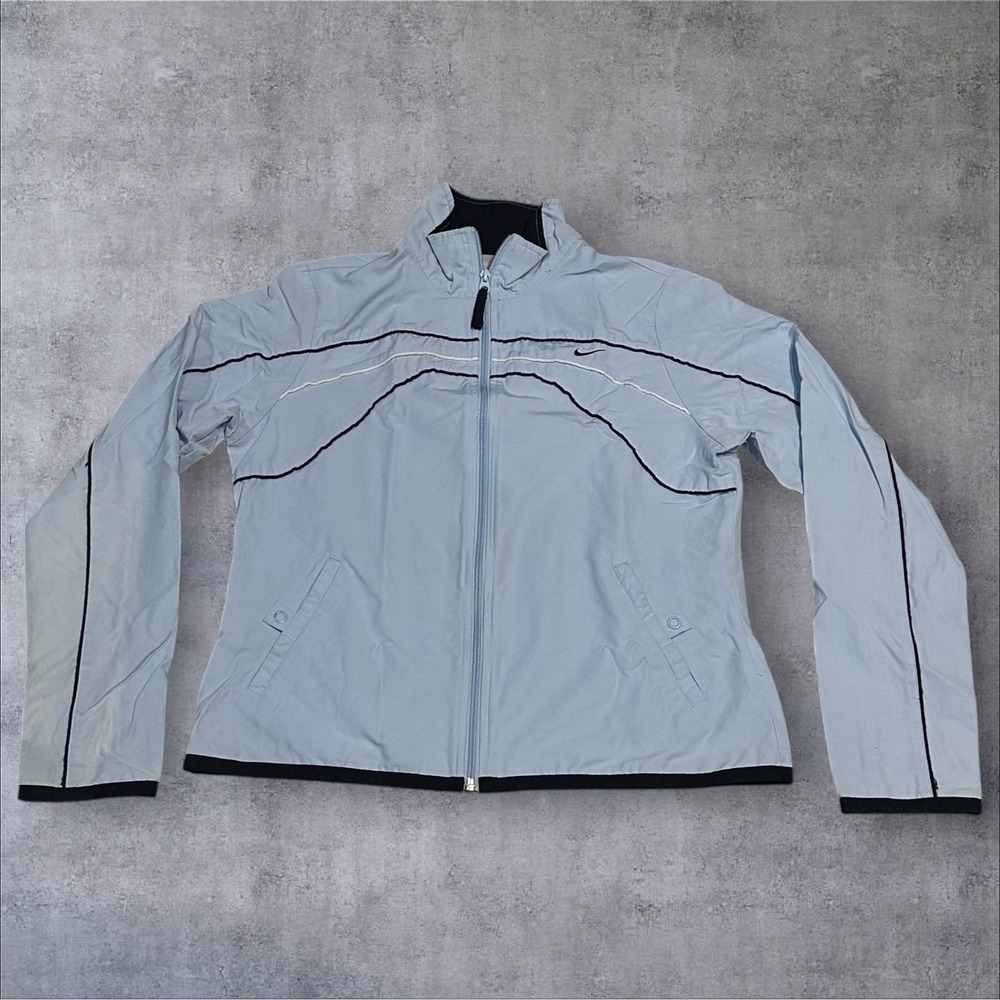 Vintage Nike Womens Track Jacket Cotton Poly Sz M Blue (gray tag) Baby Blue Read